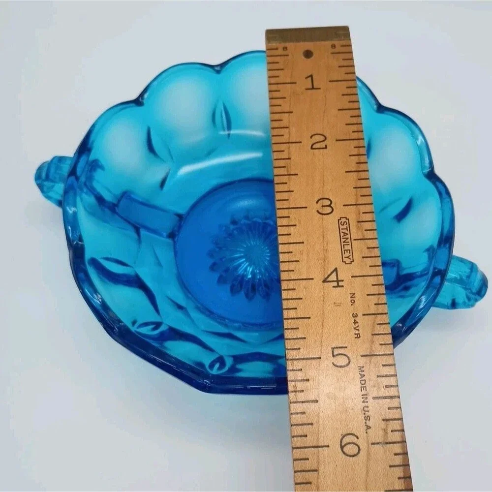 Vintage Anchor Hocking Fairfield Aqua Blue 2 Handle Nappy Candy Nut Dish Bowl